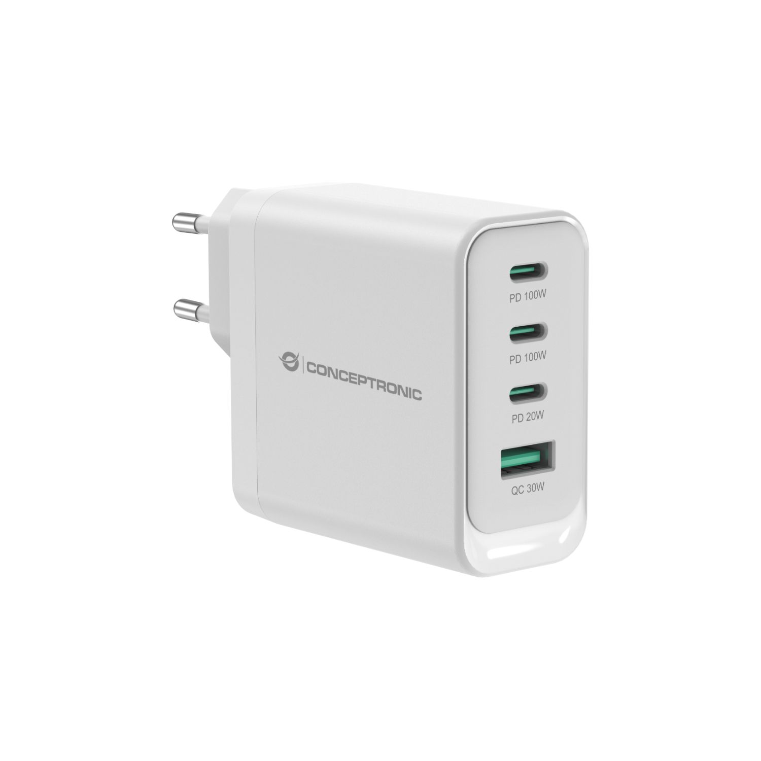 ALTHEA22W100 - Cargador de Pared CONCEPTRONIC 1xUSB-A 3xUSB-C 100W PD 3.0 QC Blanco (ALTHEA22W100)