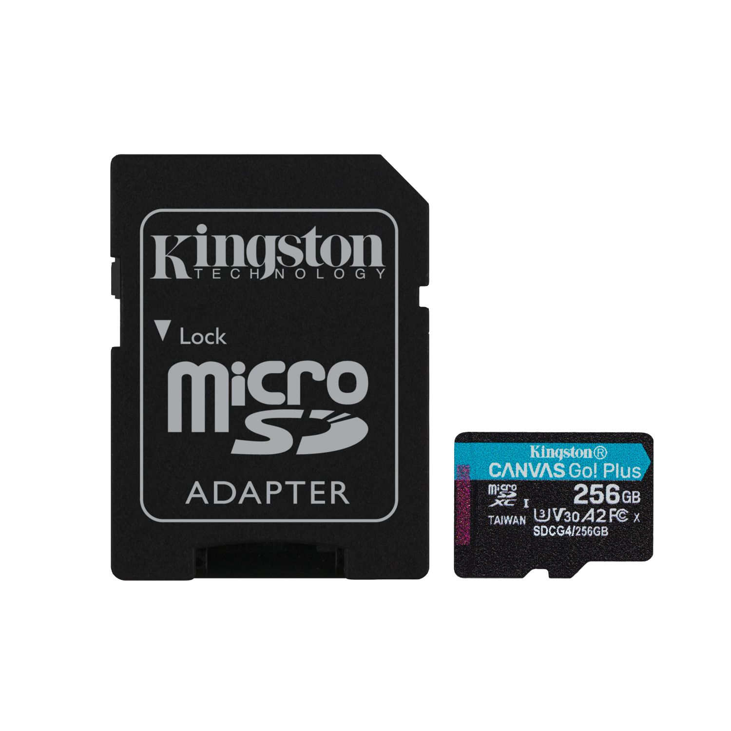 SDCG4/256GB - Tarjeta Memoria Kingston Micro SDXC Canvas Go Plus 200R 256Gb Clase 10 UHS-I Class 3 (U3) V30 A2 Lectura 200 Mb/s Escritura 160 Mb/s Negro/Turquesa + Adaptador SD (SDCG4/256GB)