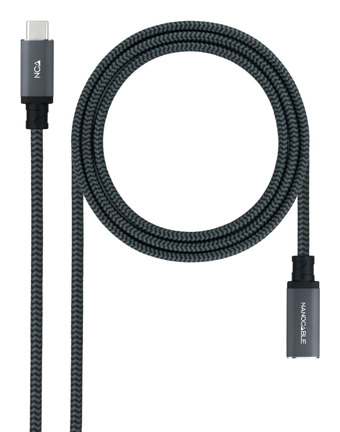 10.01.4501-L150-COMB - Cable NANOCABLE Usb-C3.2/M a Usb-C/H, 100W/5A, 4K/60Hz, mallado de algodn, 1.5m Negro (10.01.4501-L150-COMB)