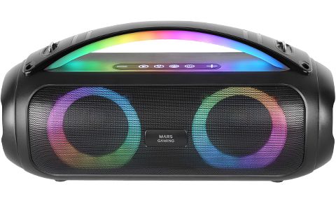 MSPULSE - Altavoz MARS GAMING 50W RGB. Bluetooth5.3, MicroSD, USB, FM Radio y AUX, Negro (MSPULSE)