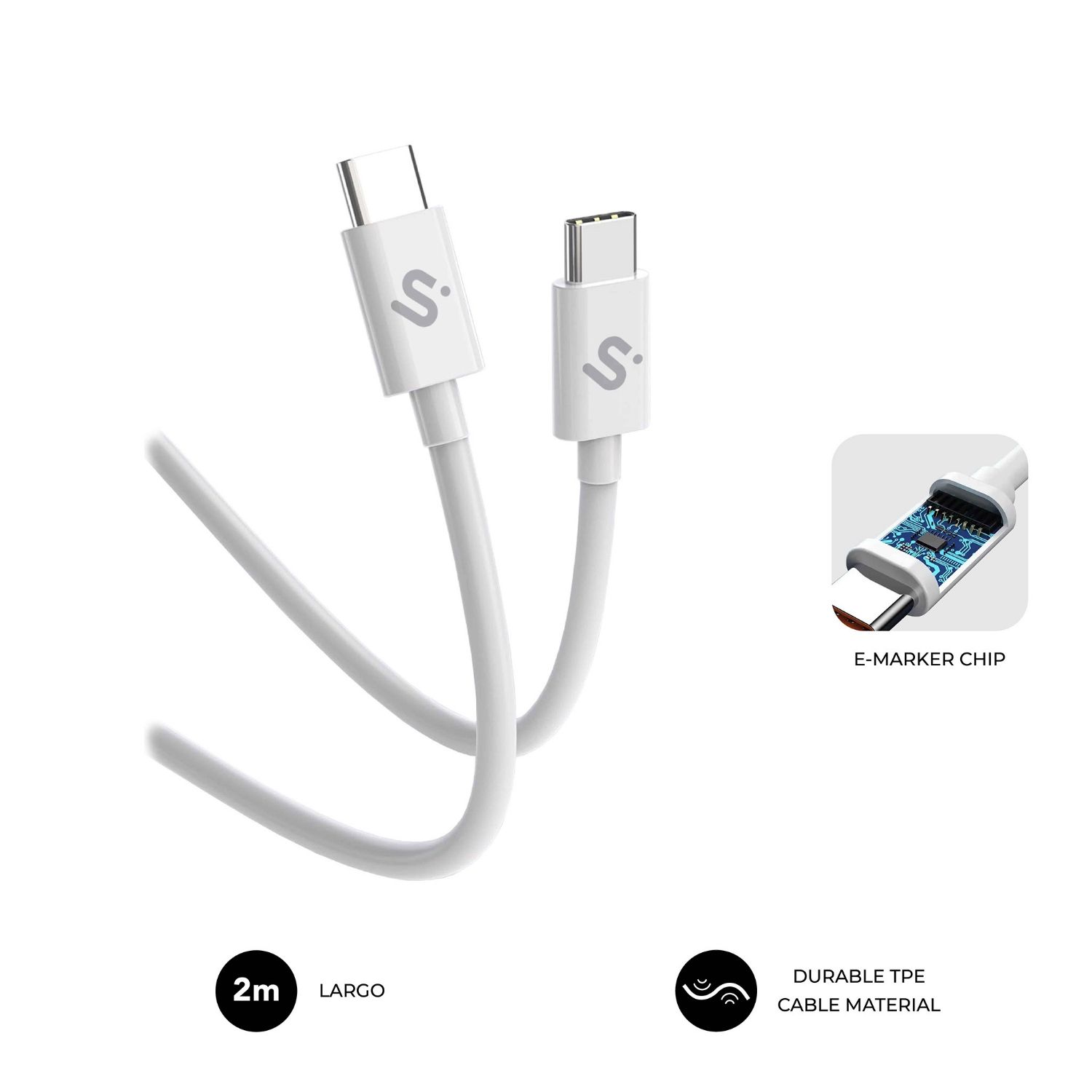 SUBCAB-C10011 - Cable SUBBLIM USB-C 2.0 M/M 100W 2m Blanco (SUBCAB-C10011)