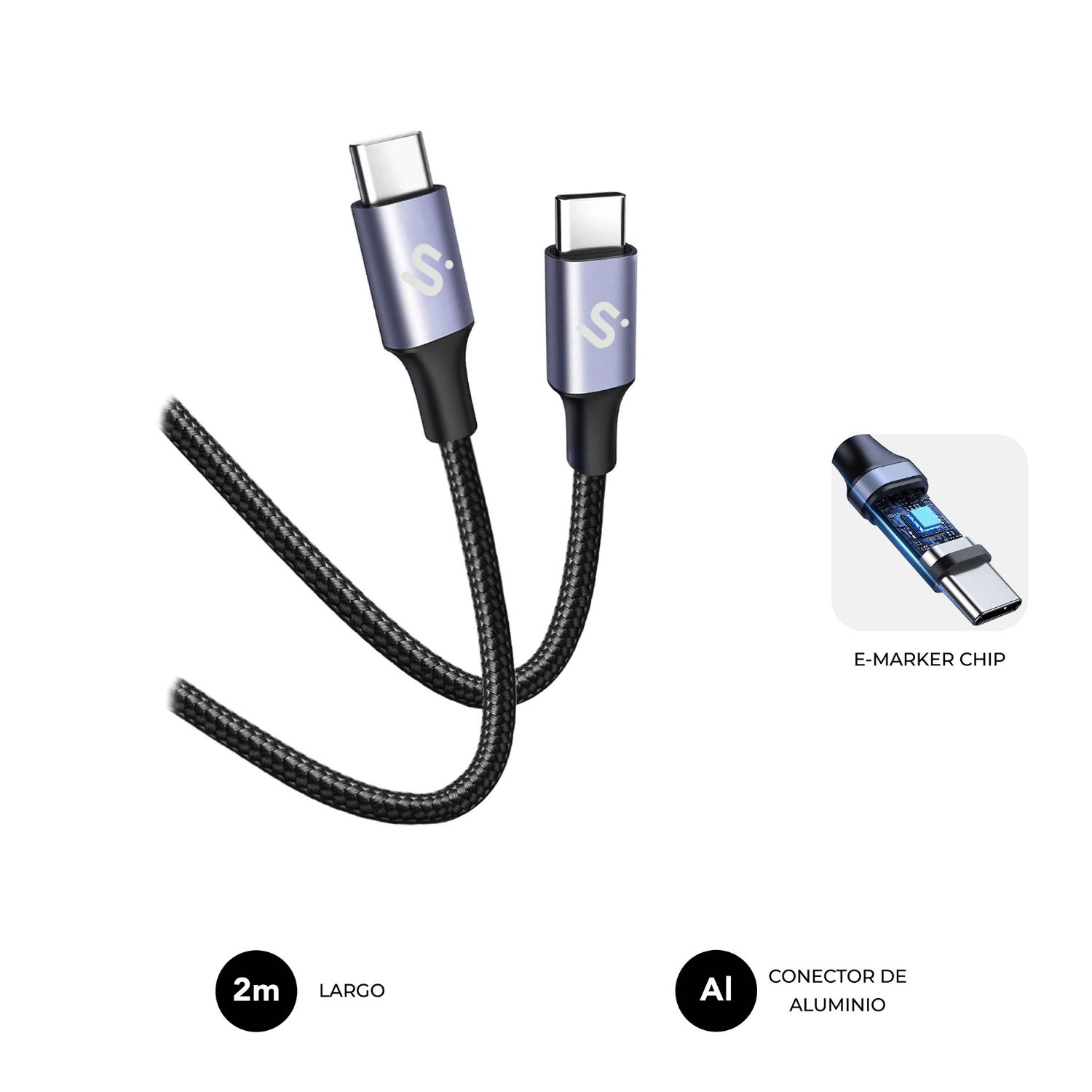 SUBCAB-C10002 - Cable SUBBLIM USB-C 2.0 M/M 100W 2m Negro (SUBCAB-C10002)