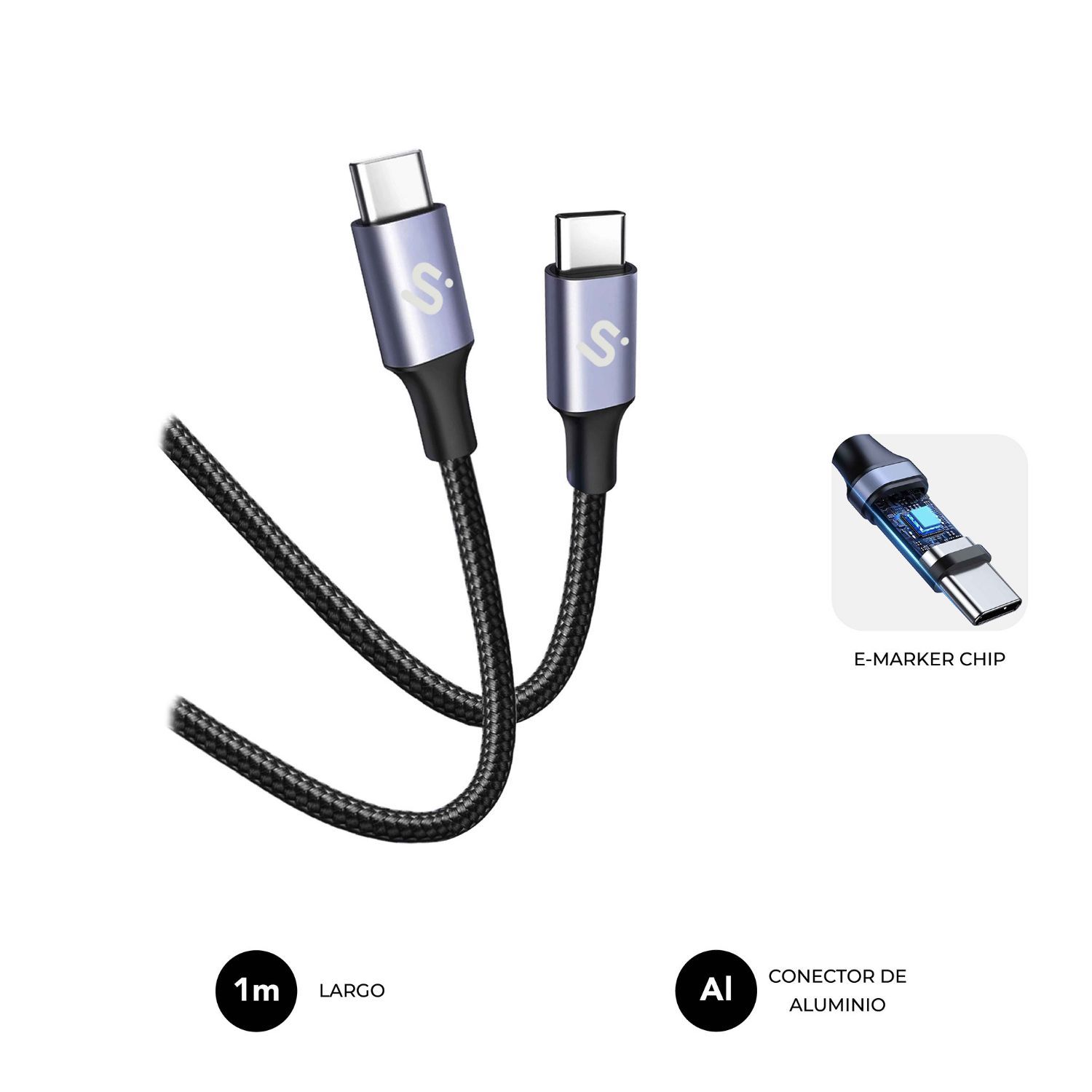 SUBCAB-C10001 - Cable SUBBLIM USB-C 2.0 M/M 1m Negro (SUBCAB-C10001)