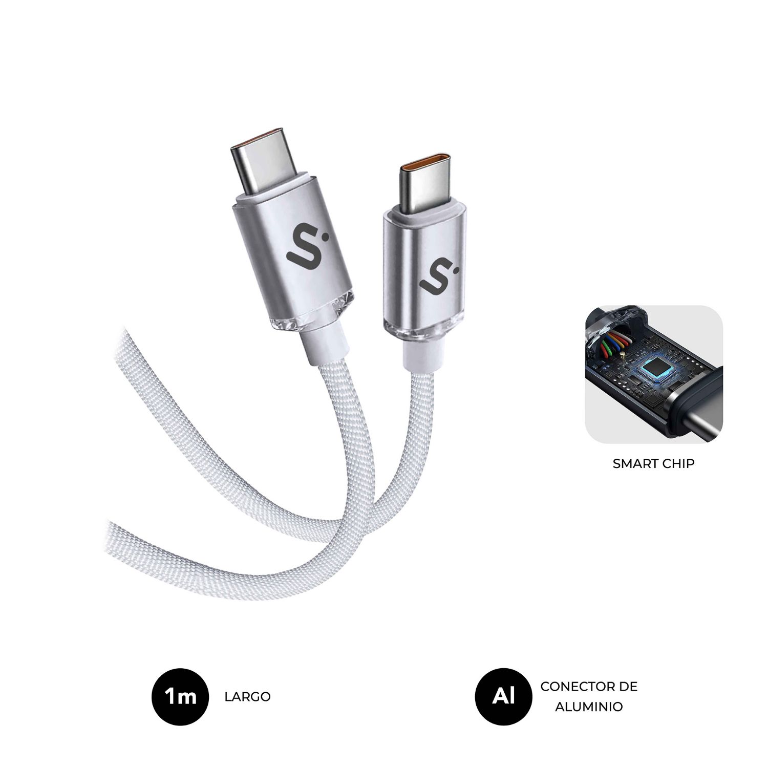 SUBCAB-C06010 - Cable SUBBLIM USB-C 2.0 M/M 60W 1m Blanco (SUBCAB-C06010)