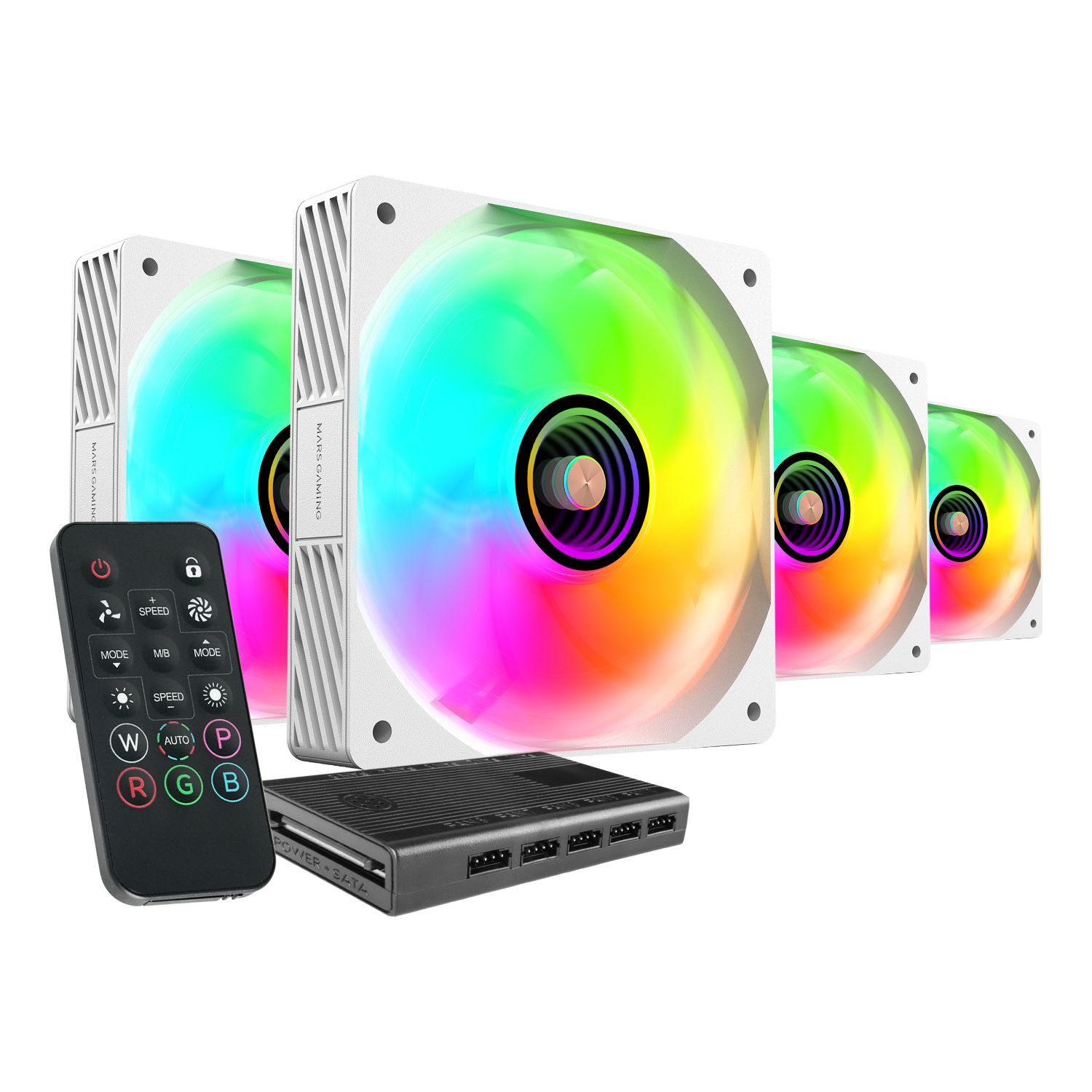 MFSI4KITW - Kit MARS GAMING 4Ventiladores ARGB 120mm Blanco +Hub con mado a distancia. (MFSI4KIT)