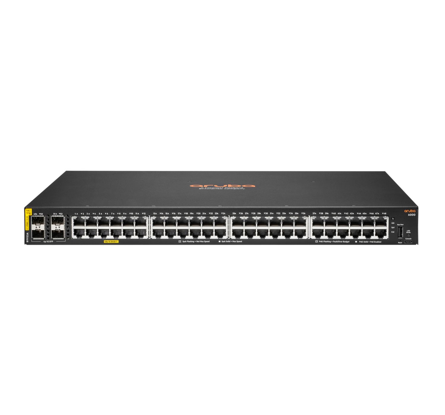 R9Y03A#ABB - Switch HP Aruba CX 6000 Gestionado 48p RJ45 GbE 4xSFP PoE Rack 1U Negro (R9Y03A)