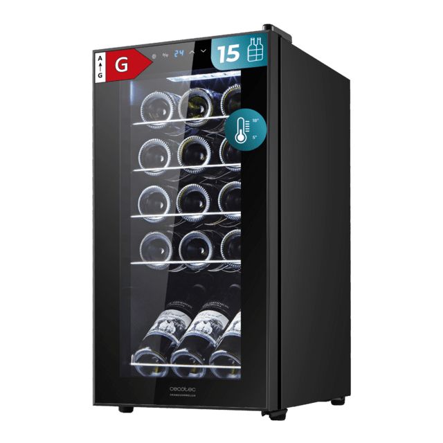 00120 - Vinoteca CECOTEC Bolero GrandSommelier 1550, 15 botellas de capacidad con sistema compresor de enfriamiento, temperatura regulable entre 5-18C y panel de control tctil. (00120)