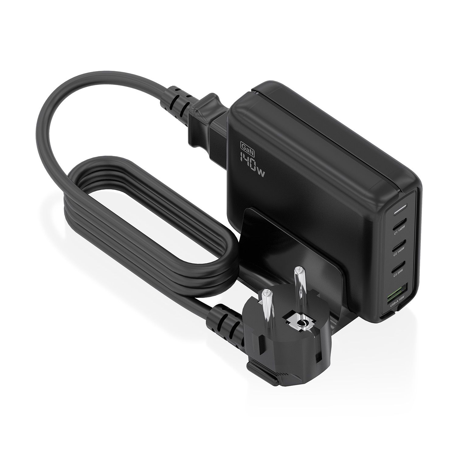 ASCH-140W4P056-BK - Cargador de sobremesa AISENS GaN 140W 3Usb-C 1Usb-A Negro (ASCH-140W4P056-BK)
