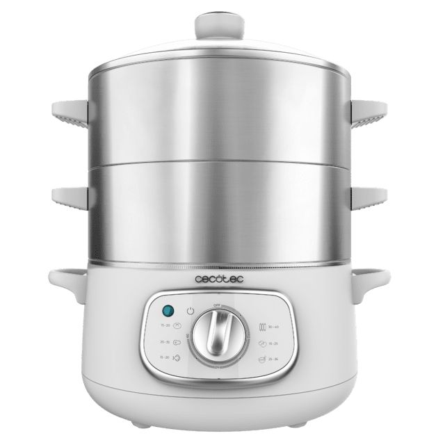 A01_EU01_100630 - Vaporera elctrica CECOTEC Vapovita SteelPot, 1300W, con 3 recipientes de acero inoxidable y 10L de capacidad total. Blanco. (A01_EU01_100630)