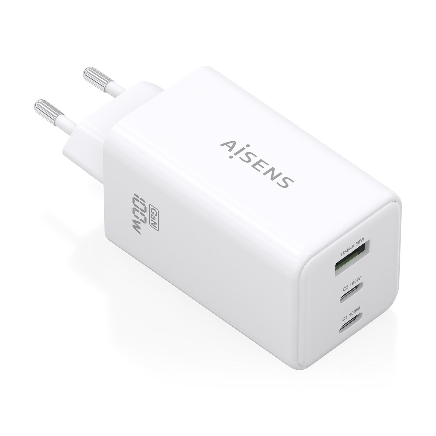 ASCH-100W3P051-W - Cargador de Pared AISENS GaN 100W 2Usb-C PD 1Usb-A Blanco (ASCH-100W3P051-W)