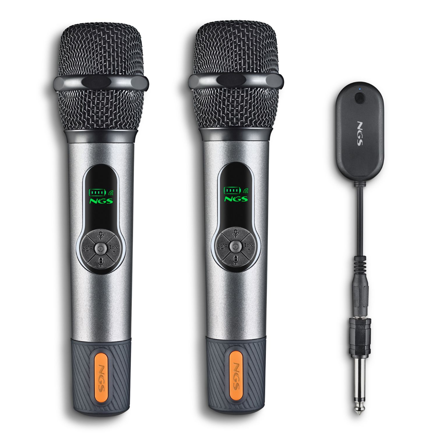 SINGERSTARDUO - Pack Microfonos NGS Wireless +Adaptador jack6.3mm, hasta 30horas, 2unidades (SINGERSTARDUO)