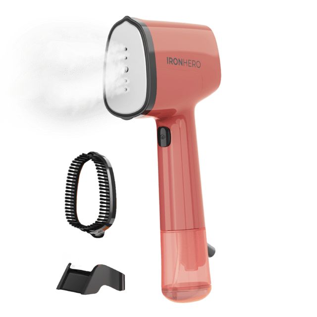 A01_EU01_104316 - Plancha vertical CECOTEC IronHero V-1500 Essential, suela cermica y 1500W, Lista en 30 segundos. Incluye accesorio de cepillo de silicona para atrapar pelusas e hilos. Rojo (A01_EU01_104316)