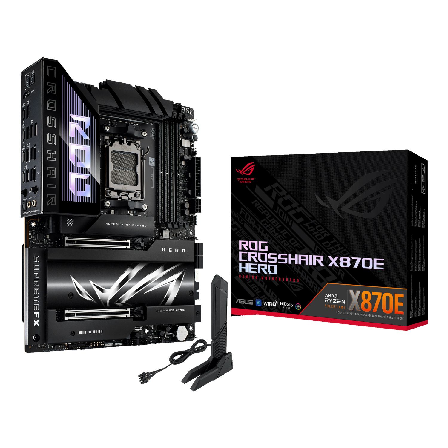 90MB1IE0-M0EAY0 - Placa base ASUS ROG CROSSHAIR X870E HERO:(AM5) 4DDR5 M.2 SATA3 USB-A/C USB 4.0 HDMI RJ45 7.1 ATX WiFi 7 Bluetooth Ethernet 2.5 GbE