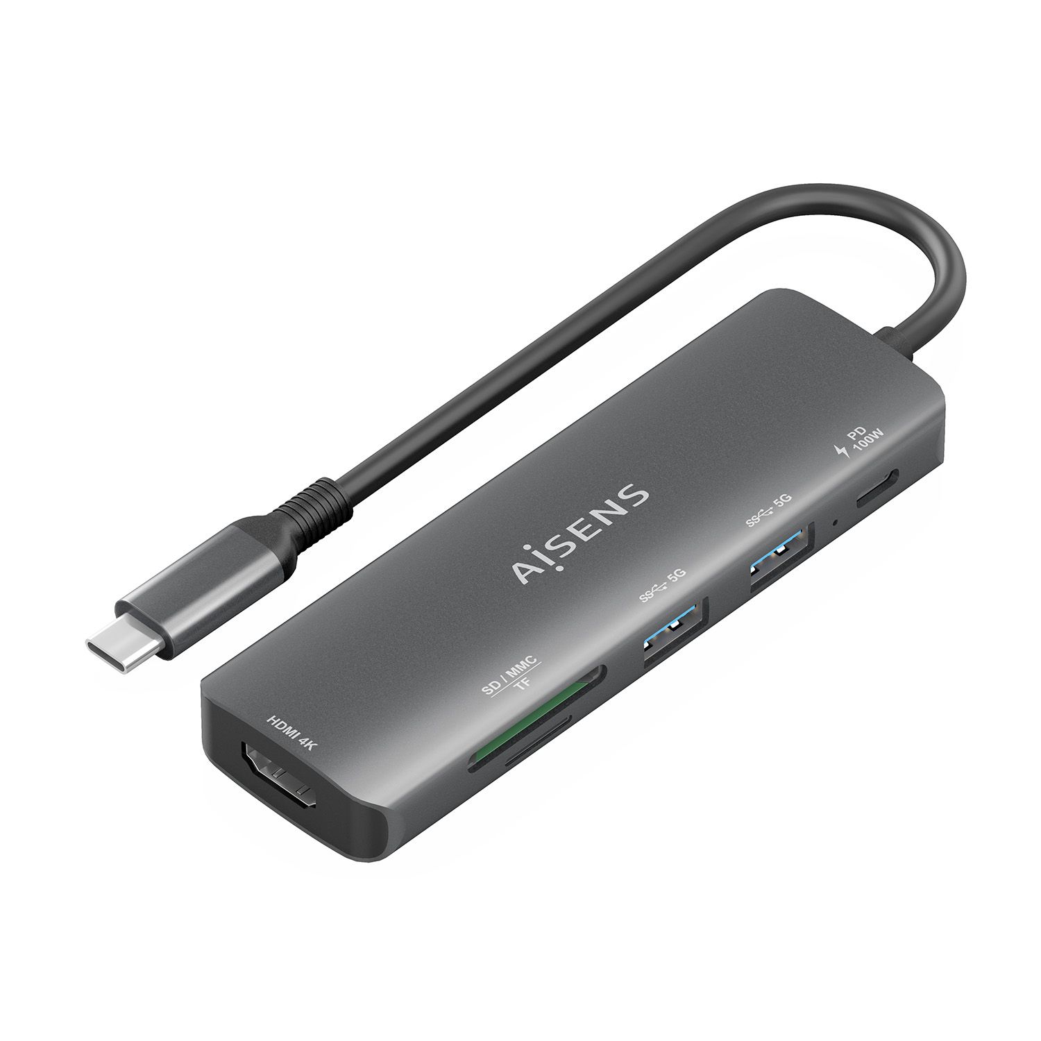 ASUC-6P023-GR - Docking AISENS 6en1 Usb-C a 1xHDMI/ 2xUsb/ 1xUsb-C PD/ 1xLector Tarjetas. Gris (ASUC-6P023-GR)