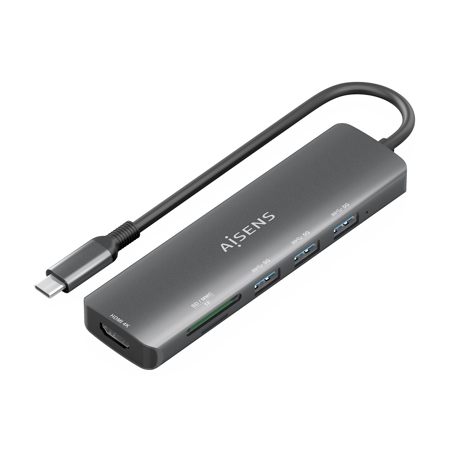 ASUC-6P024-GR - Docking AISENS 6en1 Usb-C a 1xHDMI/ 3xUsb-A/ 1xLector Tarjetas. Gris (ASUC-6P024-GR)