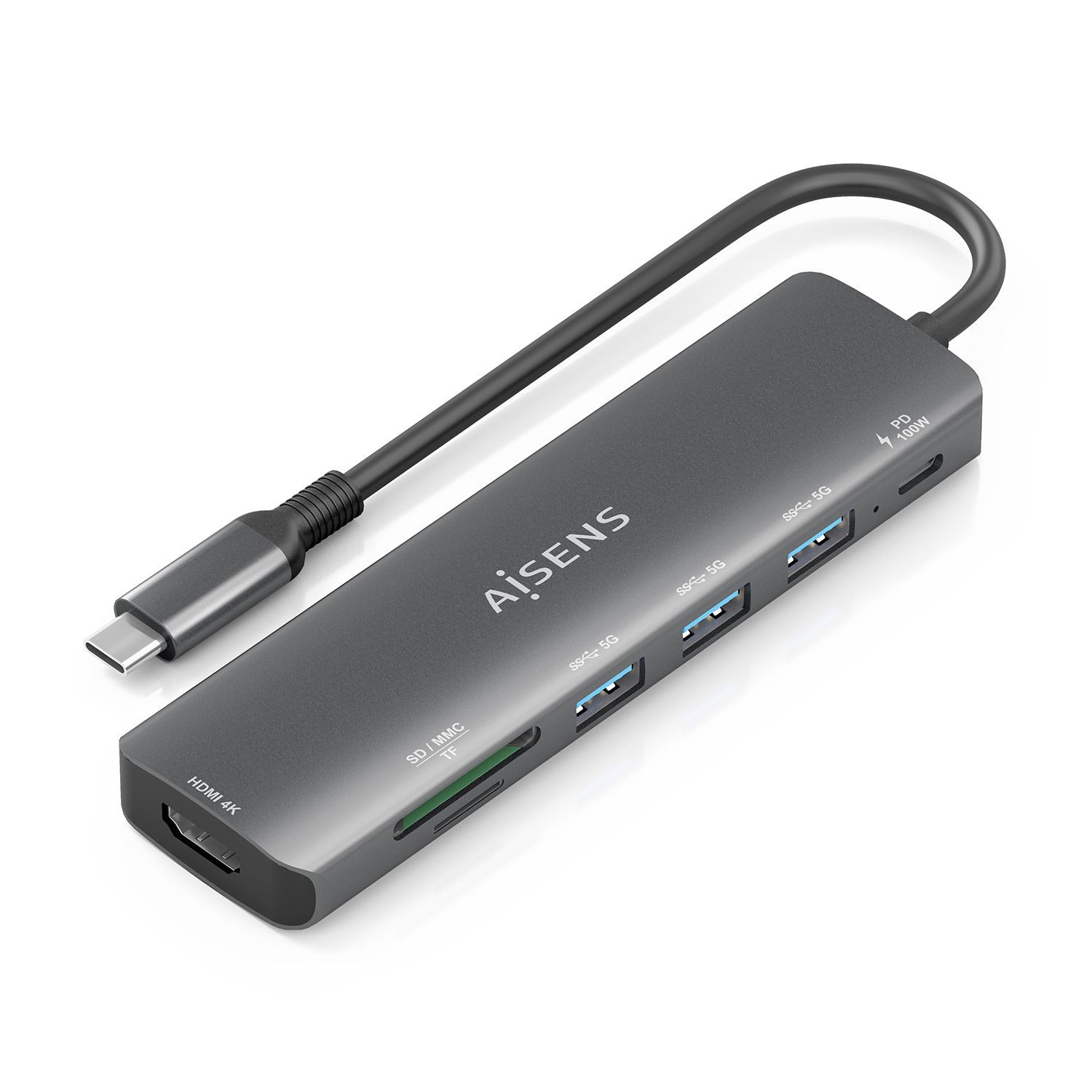 ASUC-7P025-GR - Docking AISENS 7en1 Usb-C a 1xHDMI/ 3xUsb-A/ 1xUsb-C PD/ 1xLector Tarjetas. Gris (ASUC-7P025-GR)