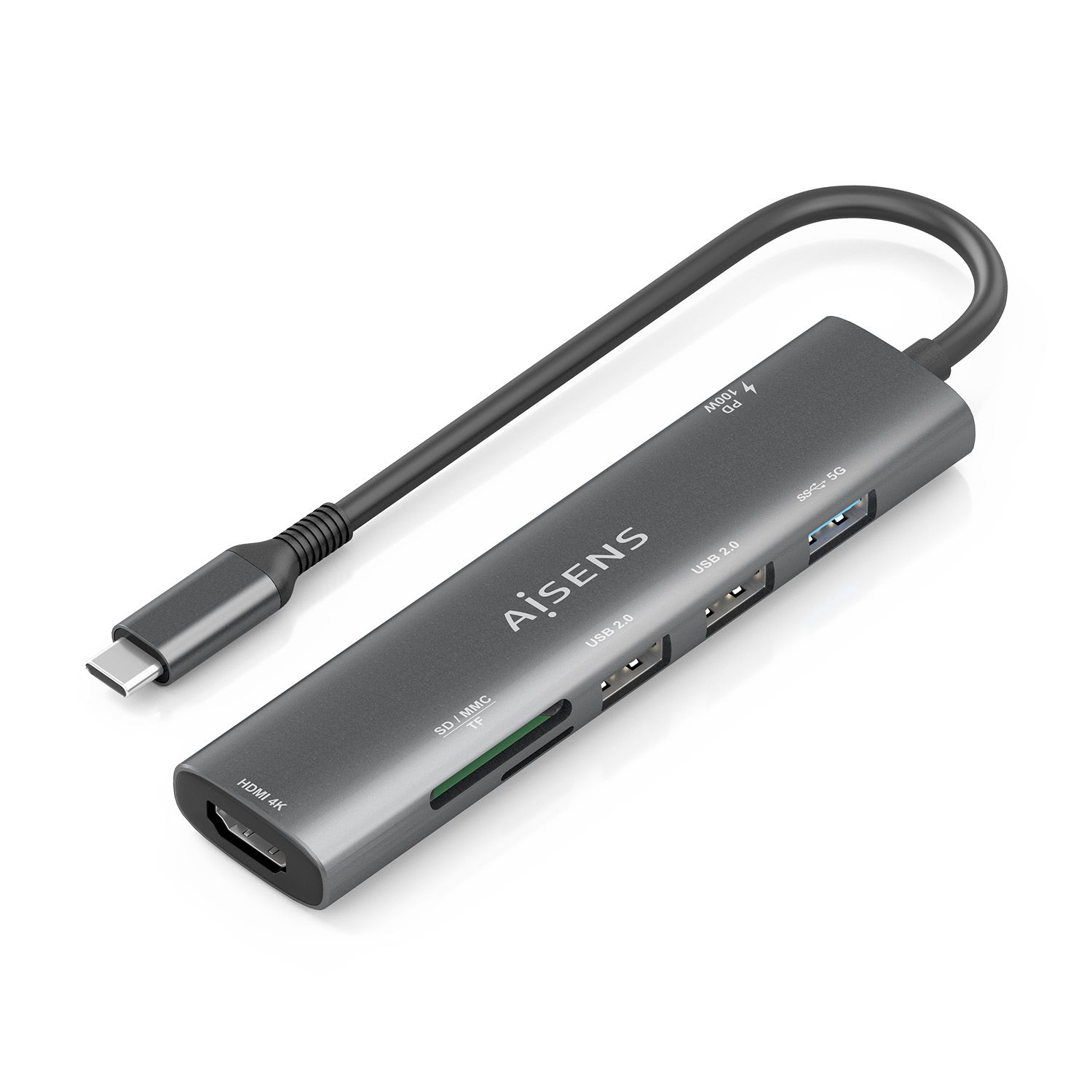 ASUC-7P027-GR - Docking AISENS 7en1 Usb-C a 1xHDMI/ 3xUsb-A/ 1xUsb Tipo-C PD/ 1xLector Tarjetas. Gris (ASUC-7P027-GR)