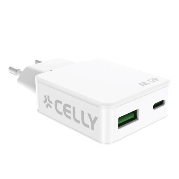 SLIMTC1C1A45WWH - Cargador CELLY GaN Slim 45W Usb-A/Usb-C Blanco (SLIMTC1C1A45WWH)