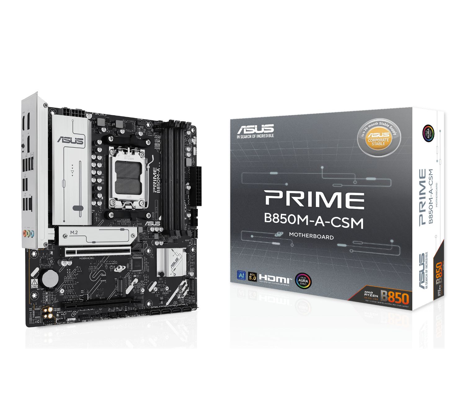 90MB1LQ0-M0EAYC - Placa base ASUS PRIME B850M-A-CSM: (AM5) 4DDR5 M.2 SATA3 USB-A DP HDMI RJ45 7.1 mATX Ethernet 2.5 GbE