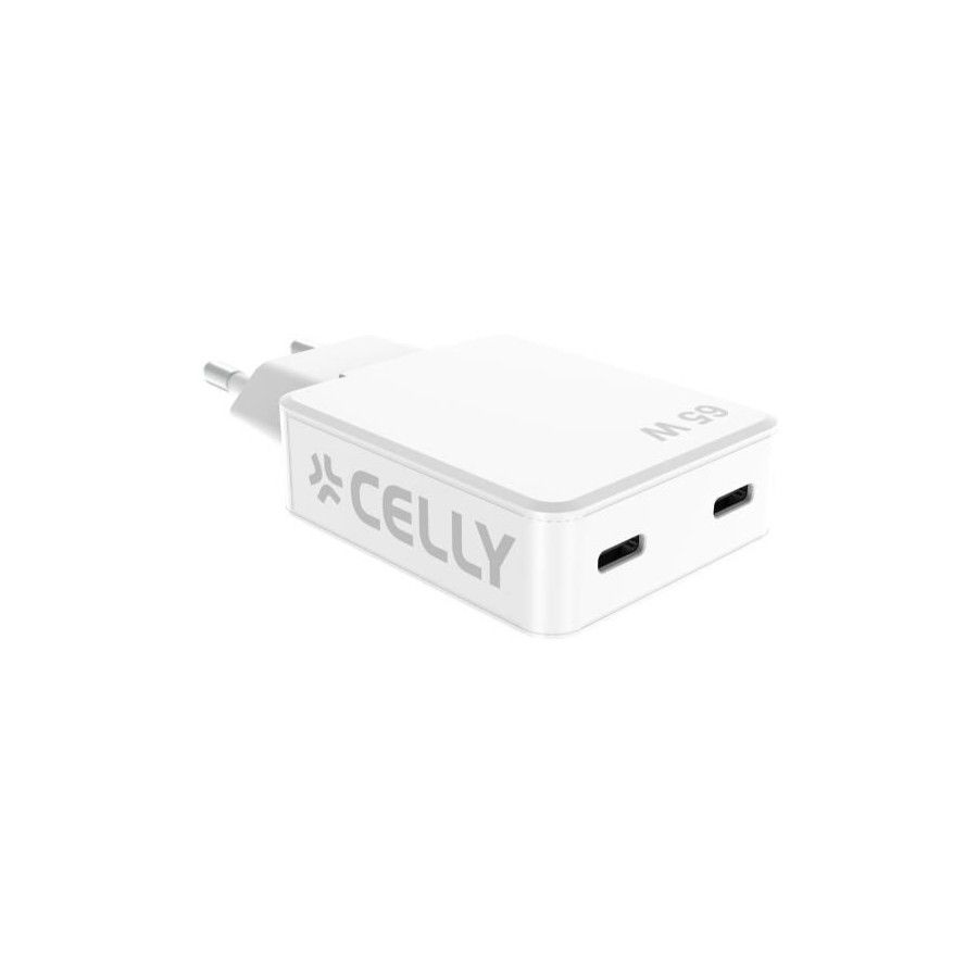 SLIMTC2C65WWH - Cargador de Pared CELLY GaN 65W 2xUSB-C Blanco (SLIMTC2C65WWH)