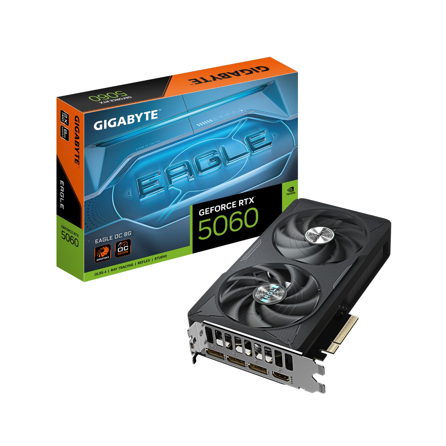 9VN5060EO-00-G10 - Tarjeta Grfica Nvidia GeForce GIGABYTE RTX 5060 EAGLE OC 8G 8Gb GDDR7 3xDP 2.1b 1xHDMI PCIe 5.0 Nvidia G-Sync OpenGL 4.6 DirectX 12.0 (GV-N5060EAGLE OC-8GD)