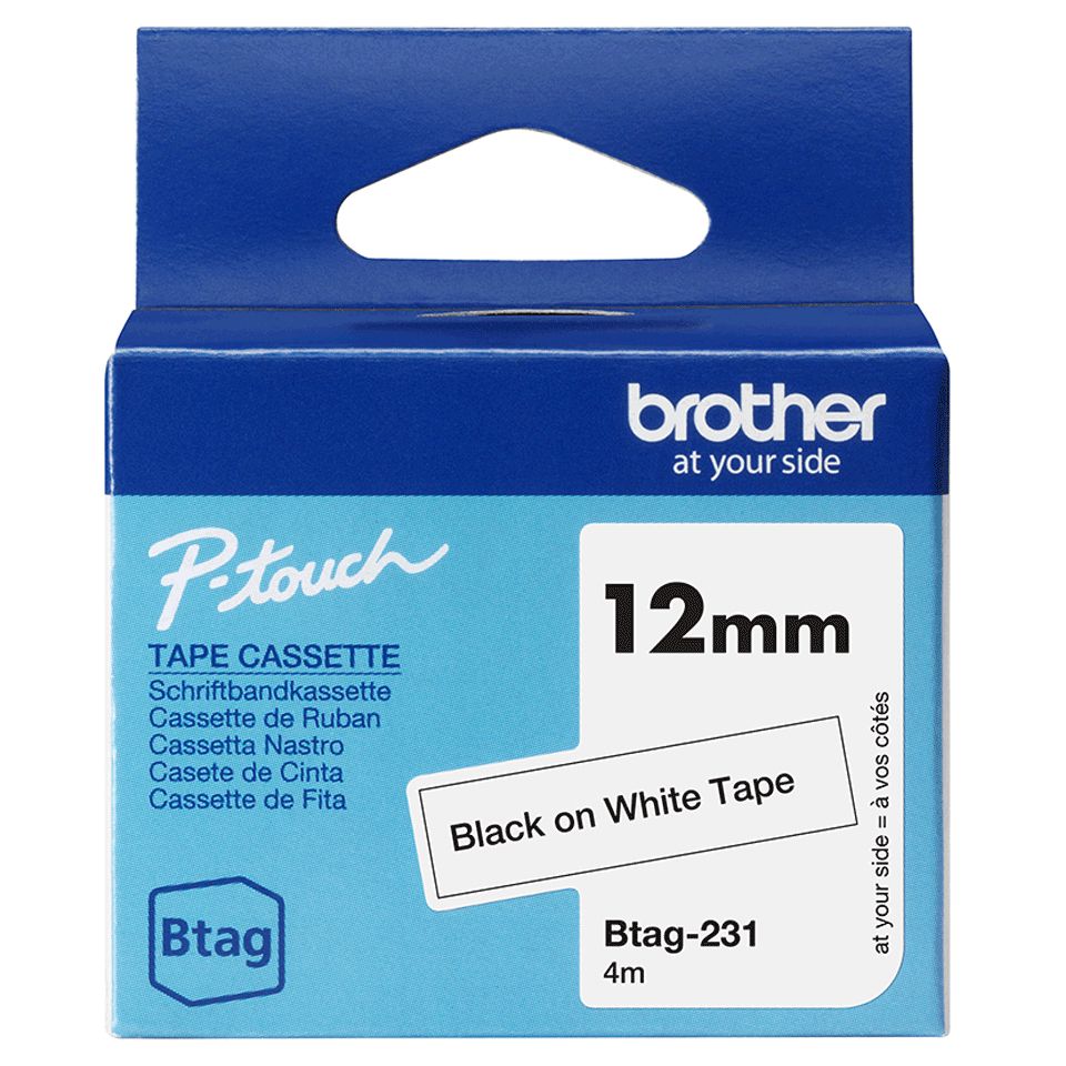 BTAG-231 - Cinta Brother 12mm 4m Negro sobre Blanco (BTAG-231)