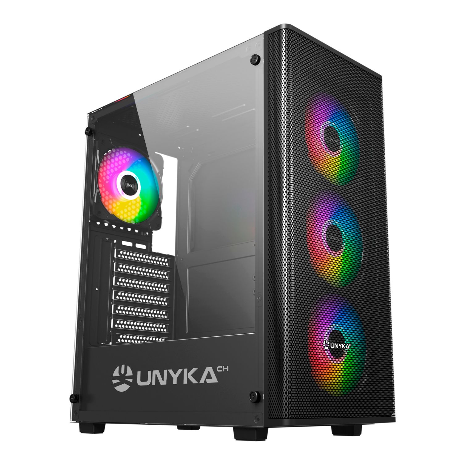 OUT5964 - Caja PC UNYKA Mir 100 ARGB USB 2.0 USB-A 3.0 ATX Negra (UK511303) (OUT5964). Buen estado. Leve golpe en pata trasera. Completa. (OUTLET)