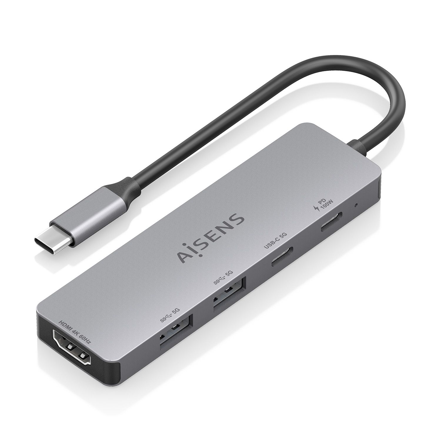 ASUC-5P028-GR - Docking Station AISENS 5en1 USB-C 3.0 a 2xUSB-A/1xUSB-C PD 100W/1xHDMI 4K/60Hz Gris (ASUC-5P028-GR)