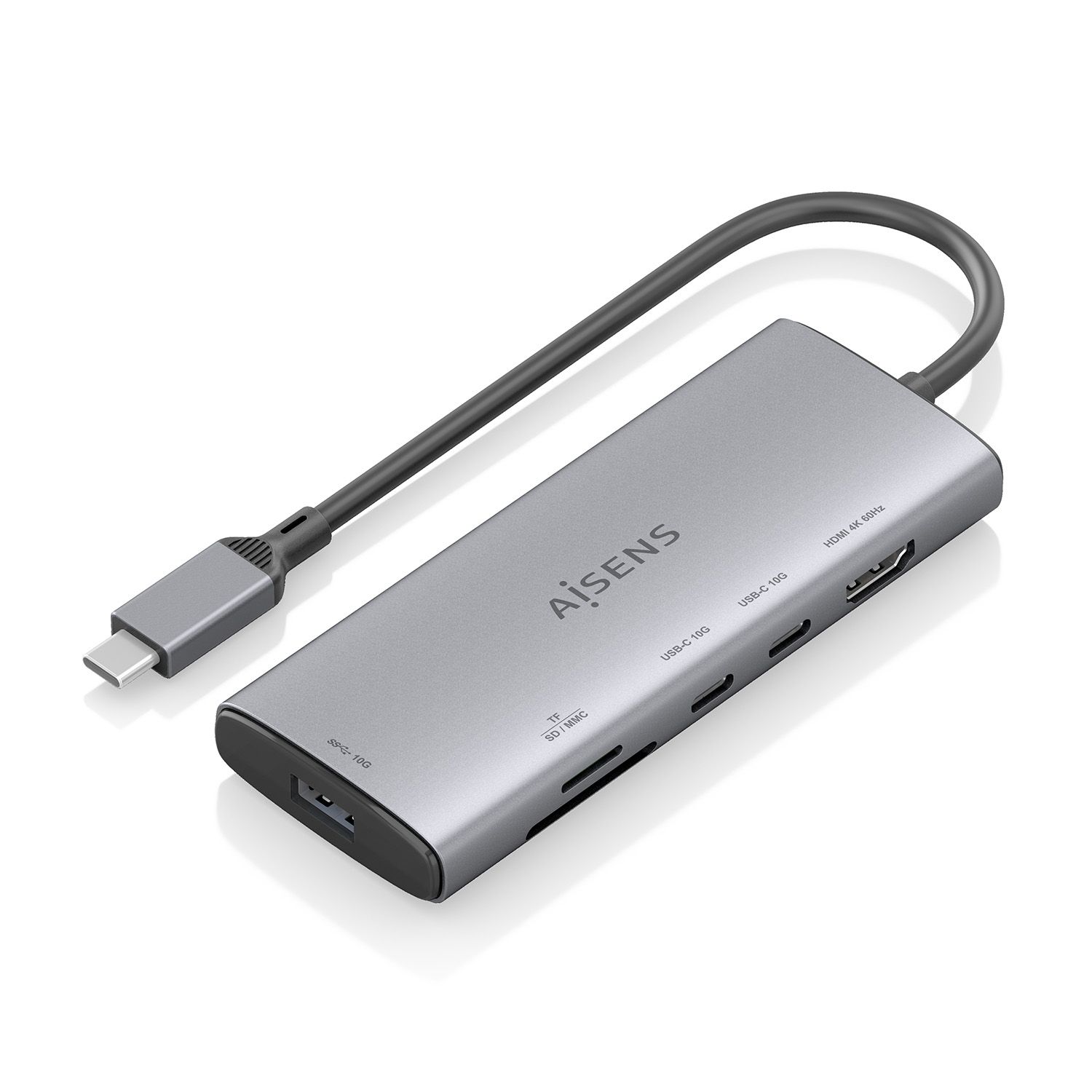 ASUC-6P029-GR - Docking Station AISENS 6en1 USB-C 3.0 a 1xUSB-A/2xUSB-C/1xHDMI/Lector Tarjetas 4K/60Hz Gris (ASUC-6P029-GR)
