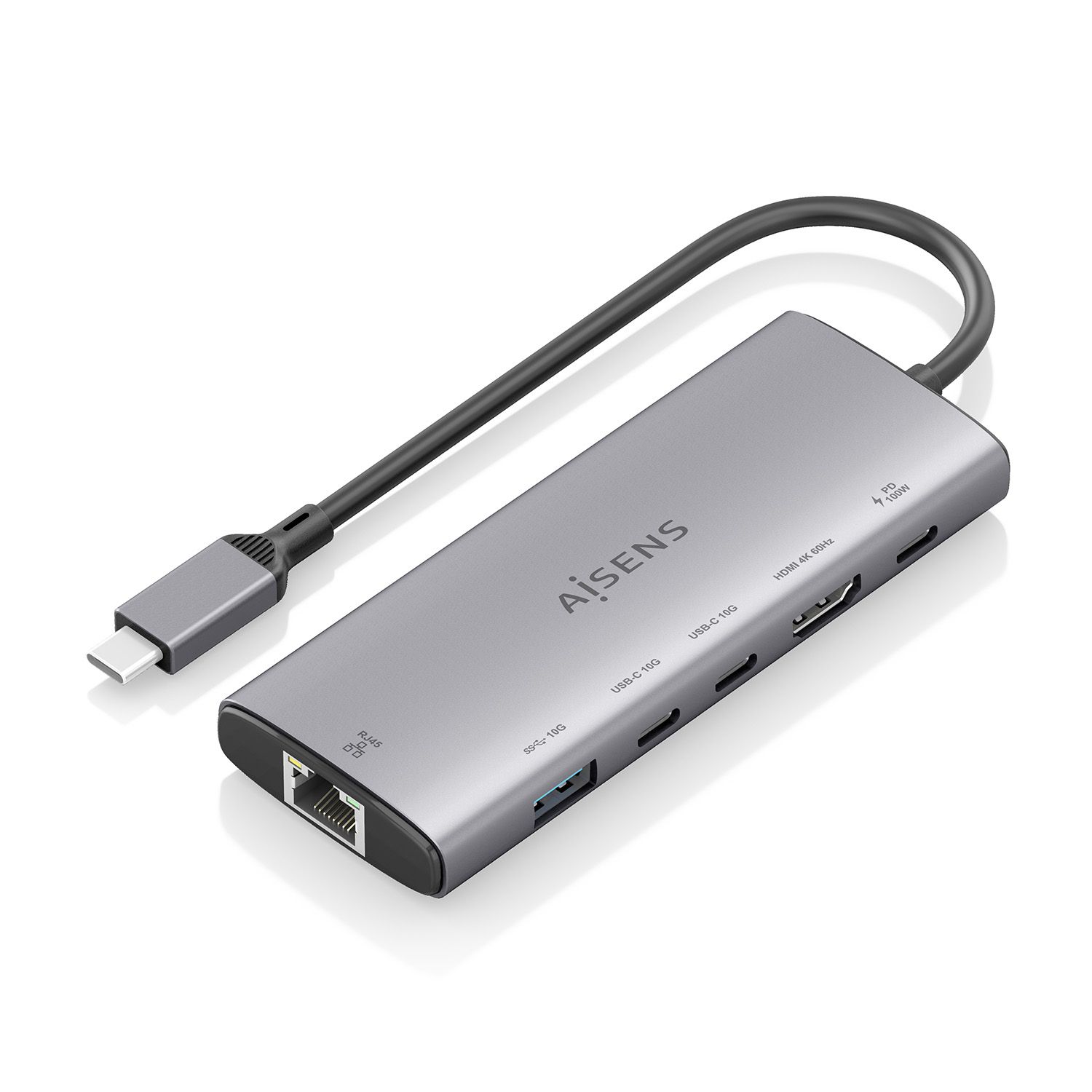 ASUC-6P030-GR - Docking Station AISENS 6en1 USB-C 3.0 a 1xUSB-A/2xUSB-C PD 100W/1xHDMI/1xRJ45 4K/60Hz Gris (ASUC-6P030-GR)
