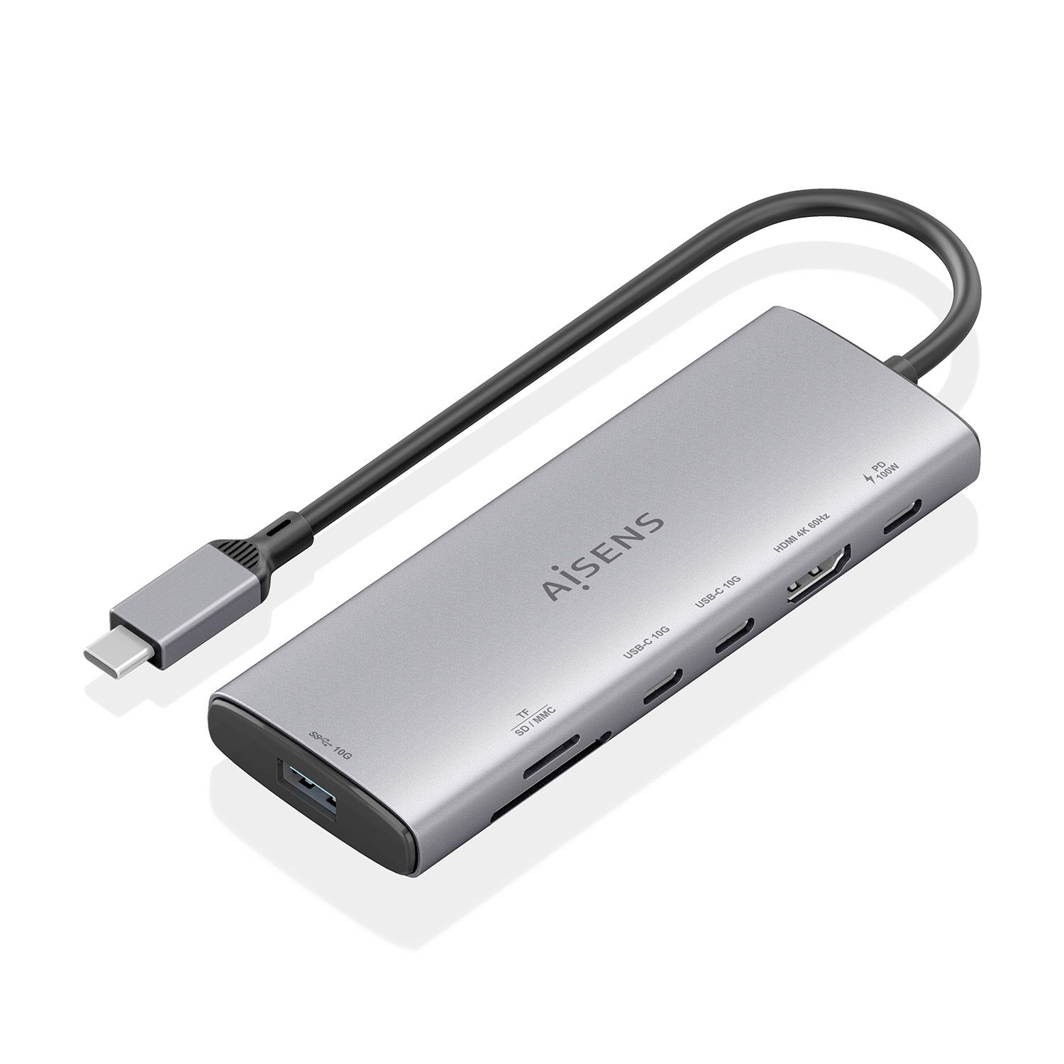 ASUC-7P031-GR - Docking Station AISENS 7en1 USB-C 3.0 a 1xUSB-A/2xUSB-C/1xUSB-C PD 100W/1xHDMI/Lector Tarjetas 4K/60Hz Gris (ASUC-7P031-GR)