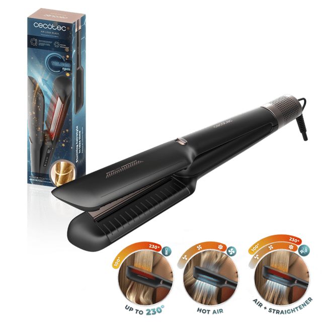 A01_EU01_100988 - Plancha de Pelo Cecotec Air Lisse Black, con Aire que protege el cabello, Tecnologa Inica, Keratina y aceite de Argn, 3 Modos y Motor BLDC, para Todo Tipo de Cabellos. (A01_EU01_100988)