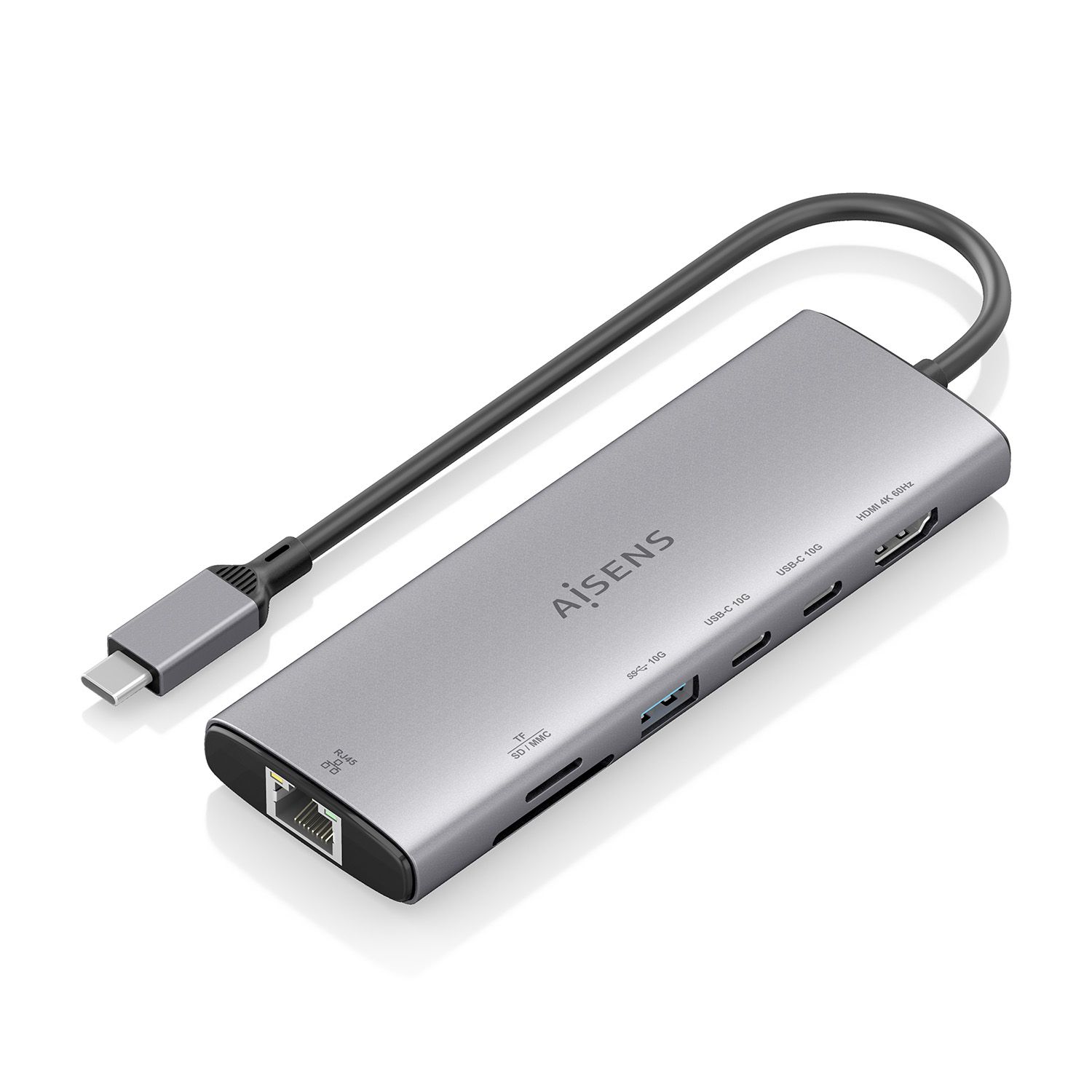 ASUC-7P032-GR - Docking Station Aisens 7en1 Usb-C a 1xHDMI, 1xRJ45, 1xUsb-A 10G, 2xUsb-C 10G, 1xSD, 1xMicro SD, Gris. (ASUC-7P032-GR)
