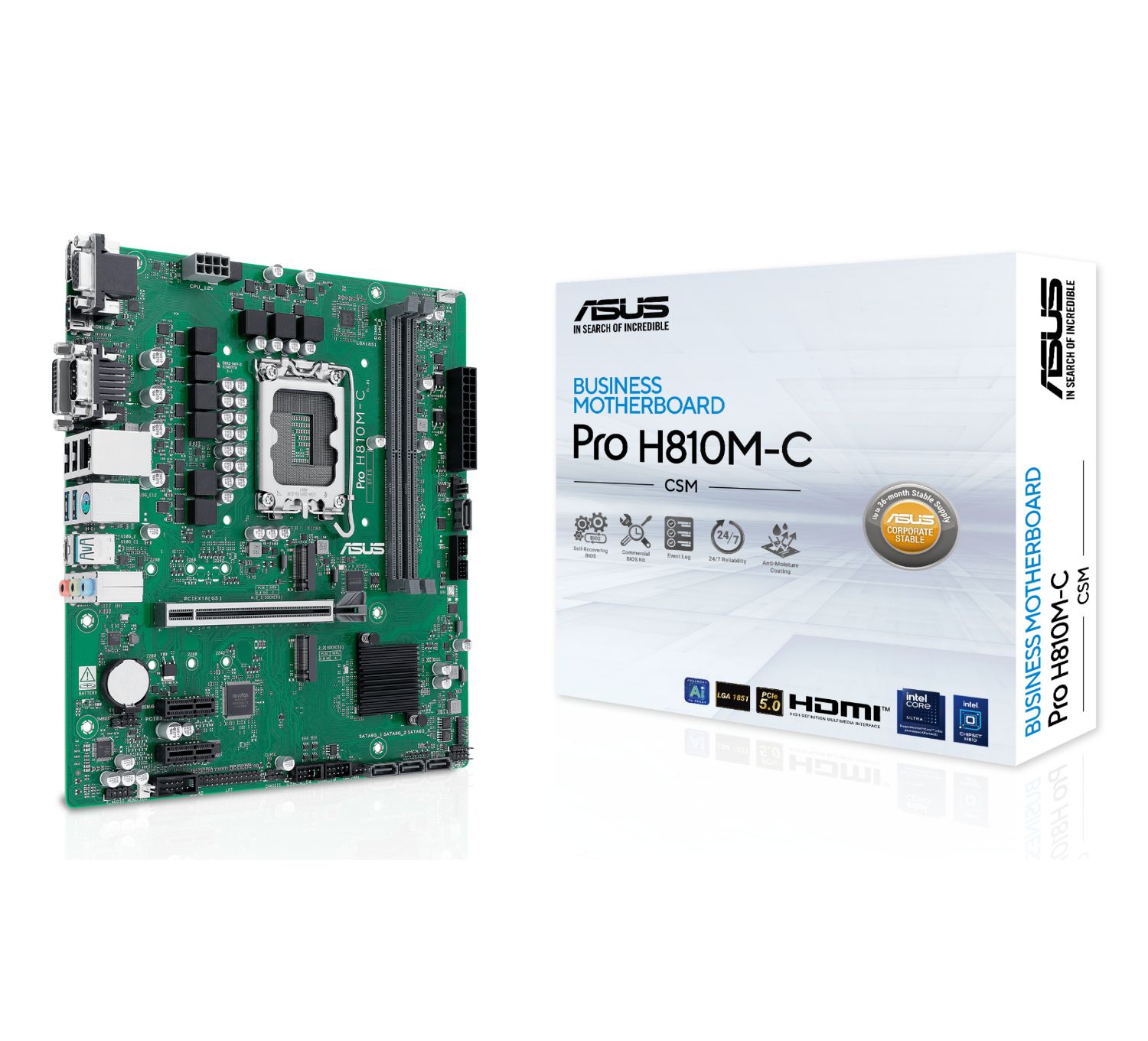 90MB1KHP-M0EAYC - ASUS PRO H810M-C-CSM: (1851) DDR5 HDMI VGA DVI DP 4Sata 6Gb/s ranura M.2 mATX (90MB1KHP-M0EAYC)