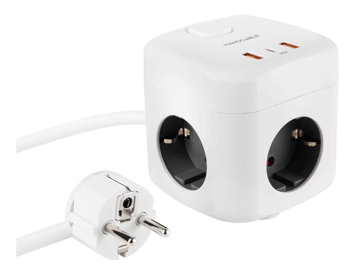 10.37.0011 - Regleta de Sobremesa Nanocable 3xSchuko 2xUSB-A 1xUSB-C PD 20W Interruptor Cable 1.4m Blanco (10.37.0011)