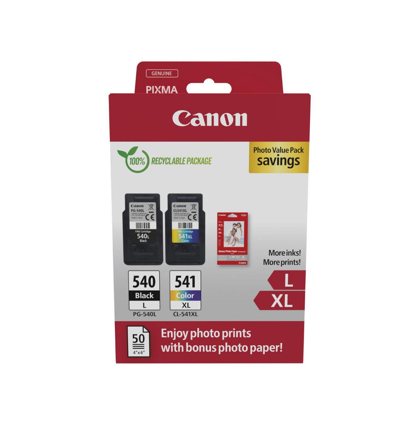 5224B012 - Tinta Canon PG-540L/CL-541XL Pack Negro/Tricolor + 50 Hojas Photo (5224B012)