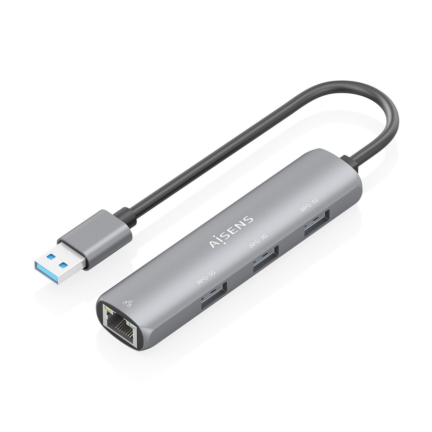 ASUC-4P034-GR - Hub AISENS USB-A 3.0 a 3xUSB-A 3.0/1xRJ45 Ethernet GbE 15cm Gris (ASUC-4P034-GR)