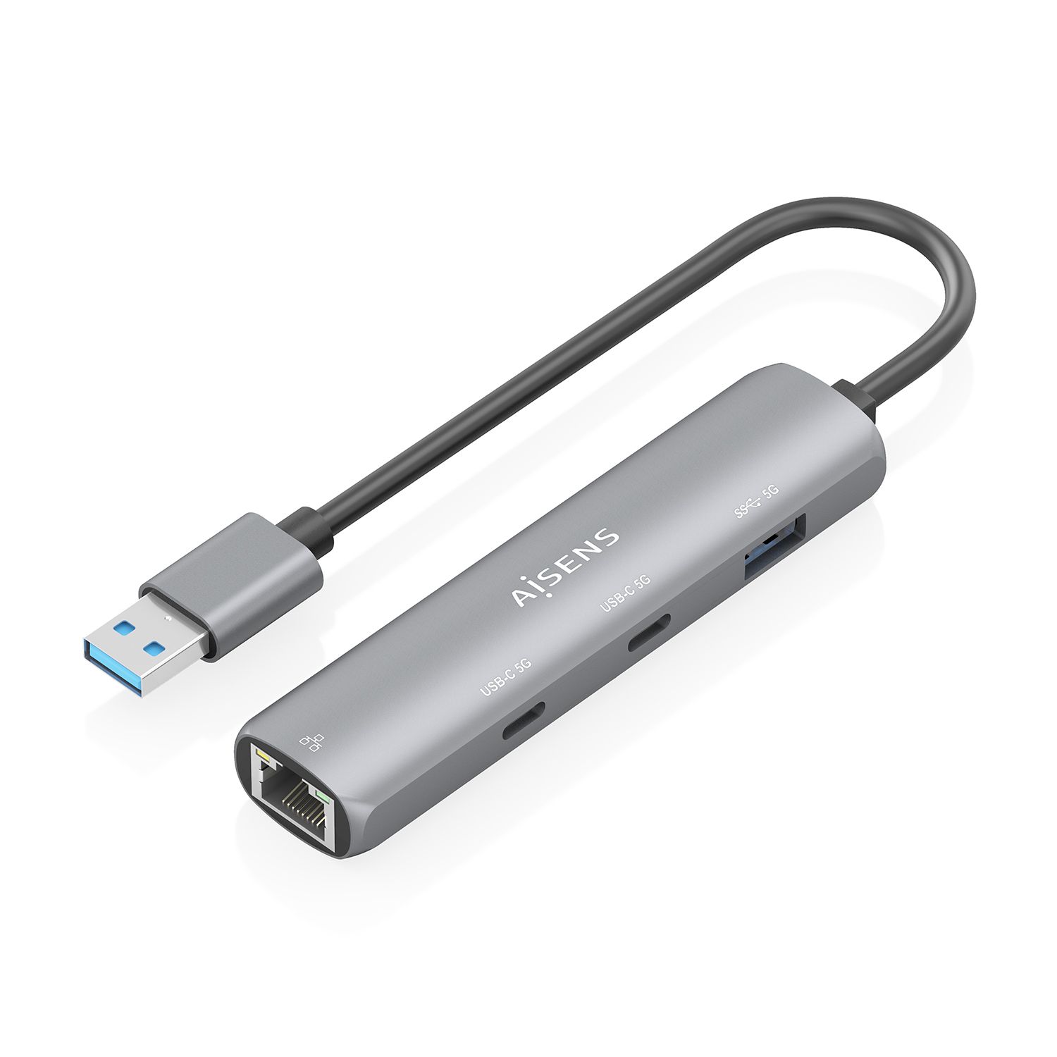 ASUC-4P036-GR - Hub AISENS USB-A 3.0 a 1xUSB-A 3.0/2xUSB-C 3.0/1xRJ45 Ethernet GbE 15cm Gris (ASUC-4P036-GR)
