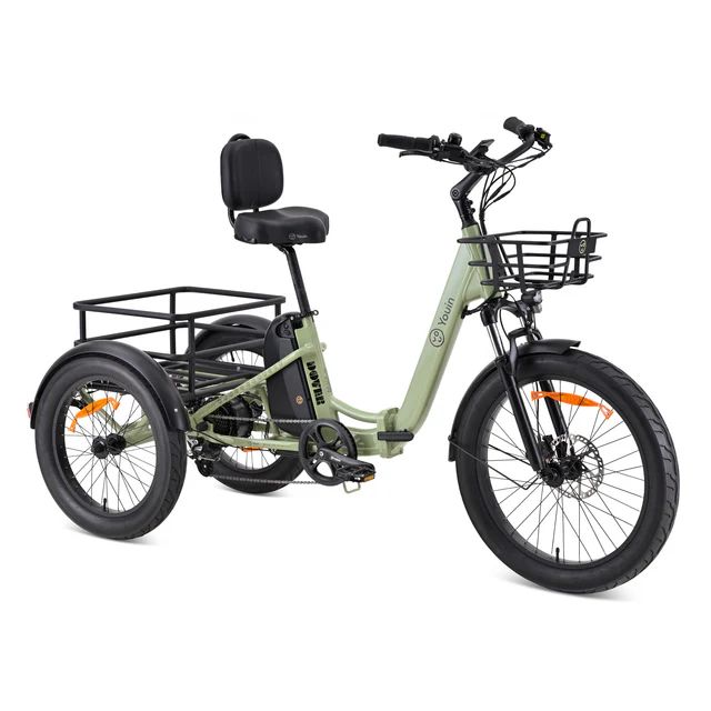 BK6000 - Bicicleta Electrica YOUIN Dover Triciclo Plegable 250W, portabultos delantero y trasero, hasta 200Kg de carga, ruedas de 24