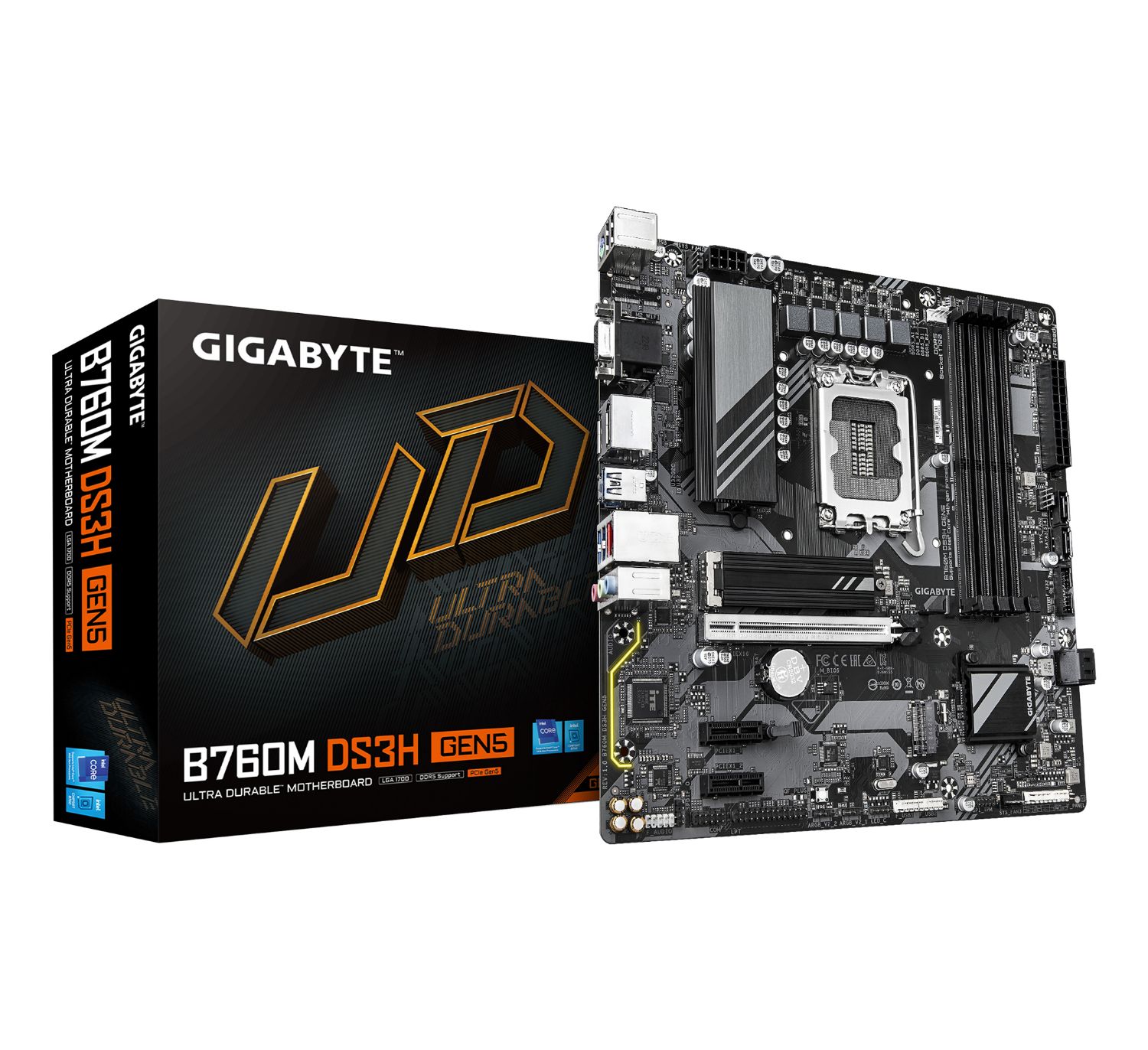 9MB76MS55-00-G10 - Placa base GIGABYTE B760M DS3H GEN5: (1700) 4DDR5 M.2 SATA3 PCIe 4.0 USB DP VGA HDMI RJ45 PS/2 mATX 7.1 Ethernet 2.5GbE