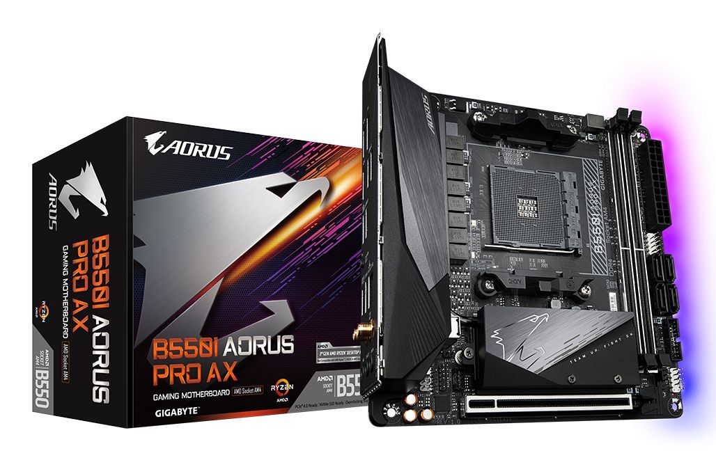 GAB55IAPW-00-G - Placa base GIGABYTE B550I AORUS PRO AX: (AM4) 2DDR4 M.2 SATA3 USB-A USB-C USB 4.0 DP HDMI RJ45 Mini ITX 7.1 WiFi 6E Bluetooth 5.3 Ethernet 2.5GbE