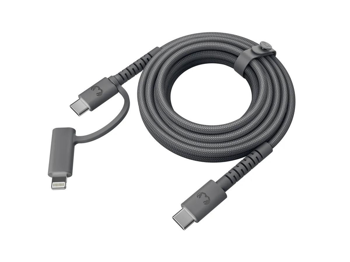 2CCL201SG - Cable Fresh N Rebel FlexWave Combo 2en1 USB-C a USB-C/Lightning 2m Gris Silicona Ultraflexible Diseo Trenzado Duradero (2CCL201SG)