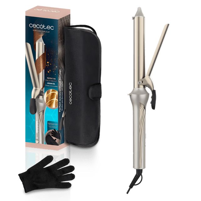 A01_EU01_110332 - Rizador de Pelo Cecotec SurfCare CurlClip, con Pinza de 25 mm, Revestimiento de Cer�mica con Queratina y Aceite de Arg�n, Calentamiento r�pido, 5 Temperaturas, Apagado Autom�tico, Guante y Bolsa de Termorresistente, Cable Giratorio. (A01_EU01_110332)