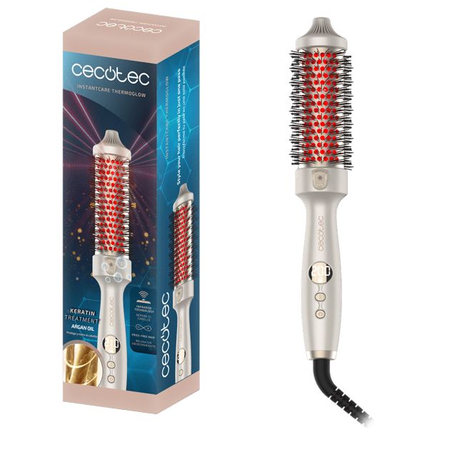 A01_EU01_110333 - Cepillo alisador Cecotec InstantCare ThermoGlow, con Infrarrojos y Tecnologa Inica, 5 Temperaturas, 38mm, Funcin Memoria, Pantalla, Apagado Automtico y Cable Giratorio. (A01_EU01_110333)