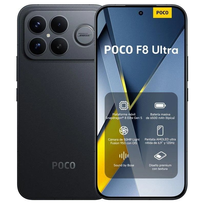 XIA-SP POCO F8U 16-512 BK - Smartphone XIAOMI Poco F8 Ultra 6.9? AMOLED Qualcomm Snapdragon 8 Elite Gen 5 12Gb 512Gb C�mara Trasera Triple 50/50/50mp C�mara Frontal 32mp NFC USB-C IP68 WiFi 6 Bluetooth 5.3 5G Xiaomi HyperOS 3 Negro (MZB0M43EU)