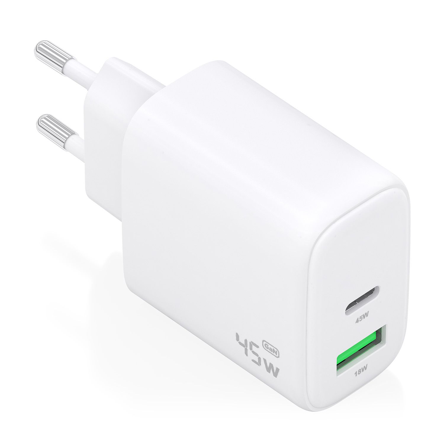 A110-0971 - Cargador de Pared AISENS GaN 45W 1xUSB-A QC 3.0 1xUSB-C PD 3.0 QC 4.0 Blanco (A110-0971)