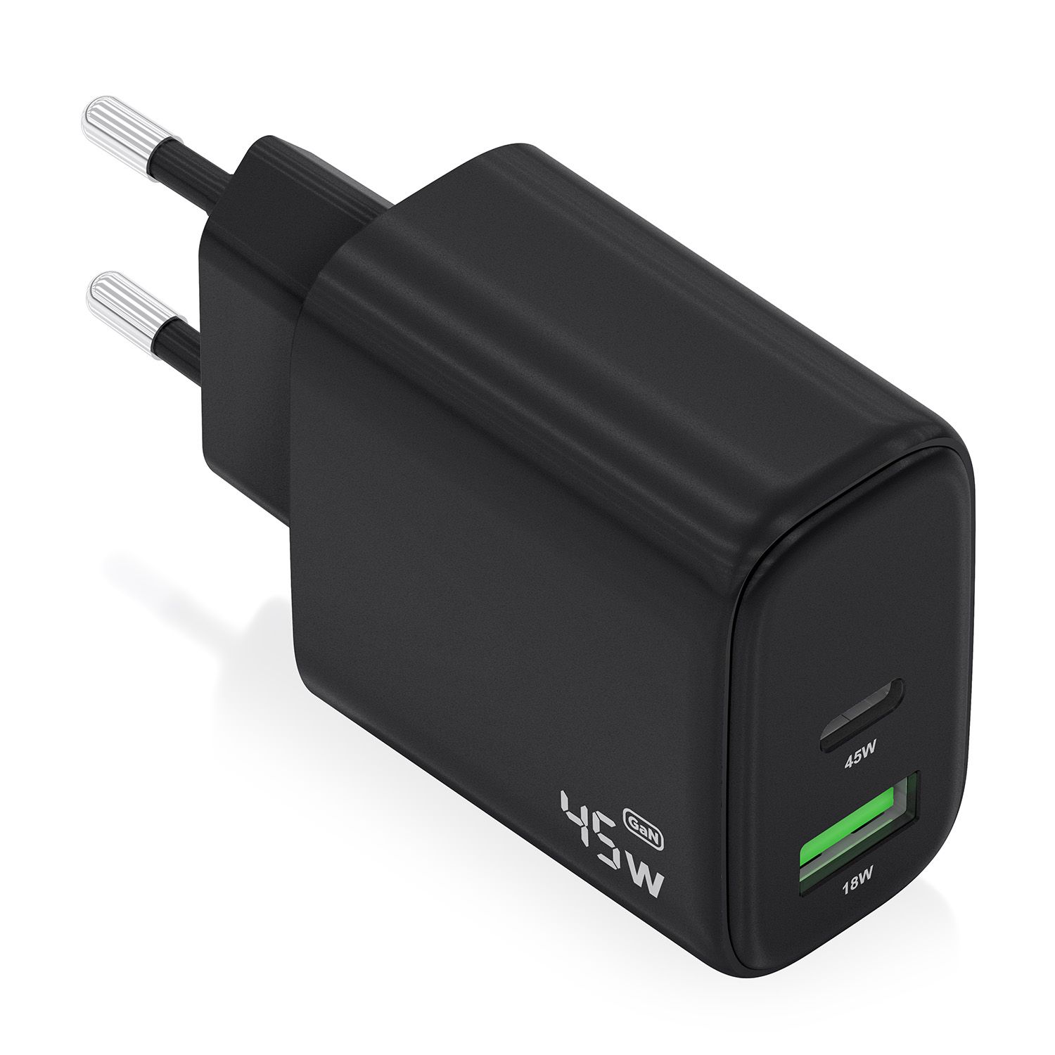 A110-0972 - Cargador de Pared AISENS GaN 45W 1xUSB-A QC 3.0 1xUSB-C PD 3.0 QC 4.0 Negro (A110-0972)