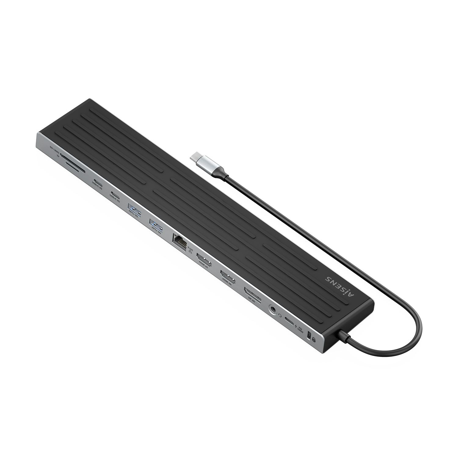 ASUC-13P042-GR - Docking Station AISENS 13en1 USB-C a 3xUSB-A 3.0/3xUSB-C 3.0 PD 100W/1xDP/2xHDMI/1xRJ45/Lector Tarjetas 4K UHD Ethernet GbE Gris (ASUC-13P042-GR)