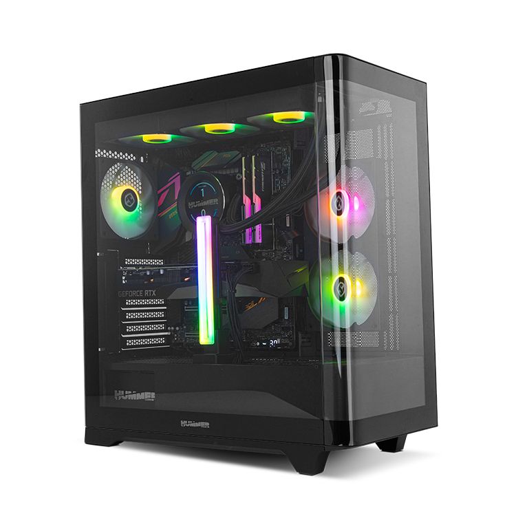 NXHUMMERETHERBK - Caja Gaming NOX Hummer Ether Panel Lateral/Frontal de Cristal Templado 2xUSB-A 3.0 1xUSB-C 3.1 ATX ITX Mini-ITX Negra (NXHUMMERETHERBK)