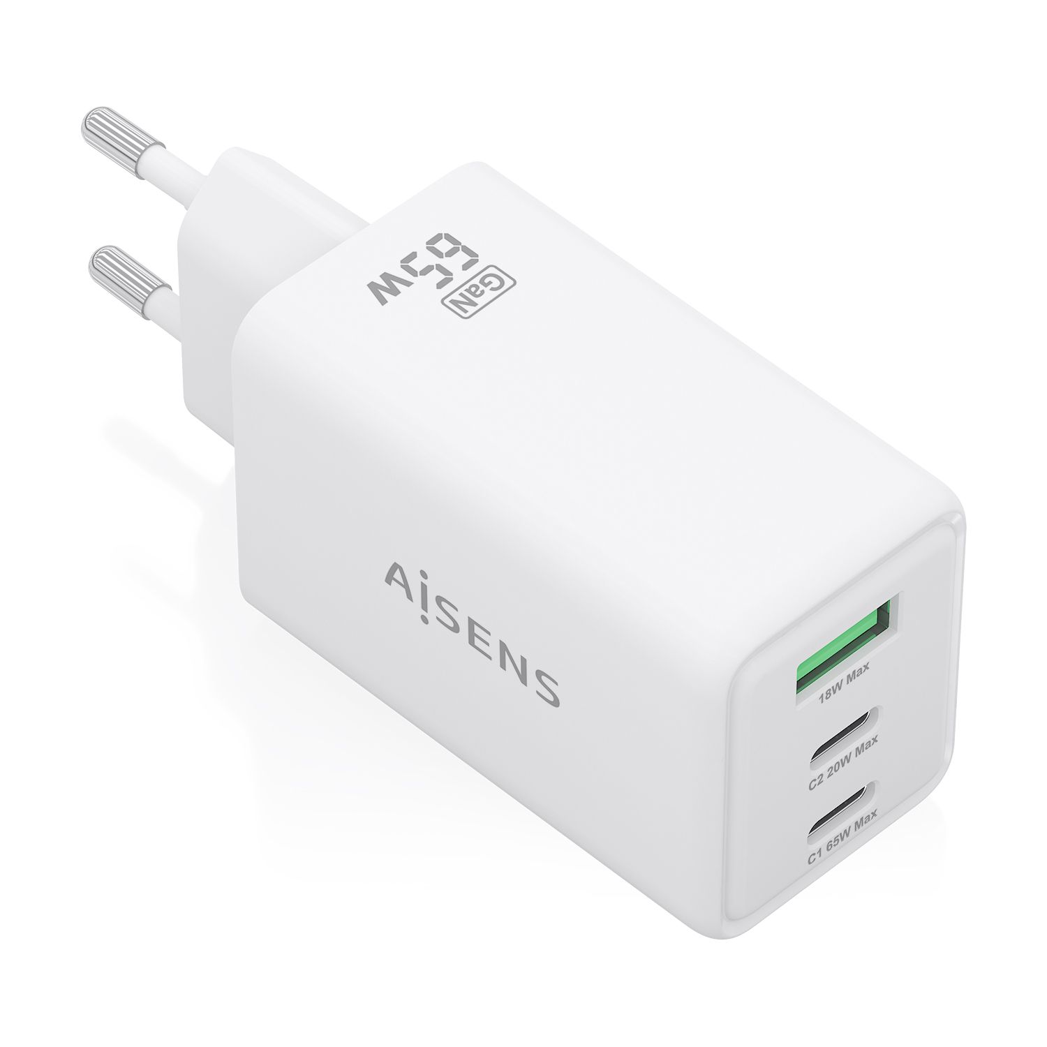 ASCH-65W3P072-W - Cargador de Pared Aisens GaN 2Usb-C 1Usb-A 65W Blanco (ASCH-65W3P072-W)
